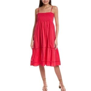 NWT O.P.T. TUCKERNUCK Pink Smocked‎ Midi Tiered Sundress Dress w/ Pockets Medium